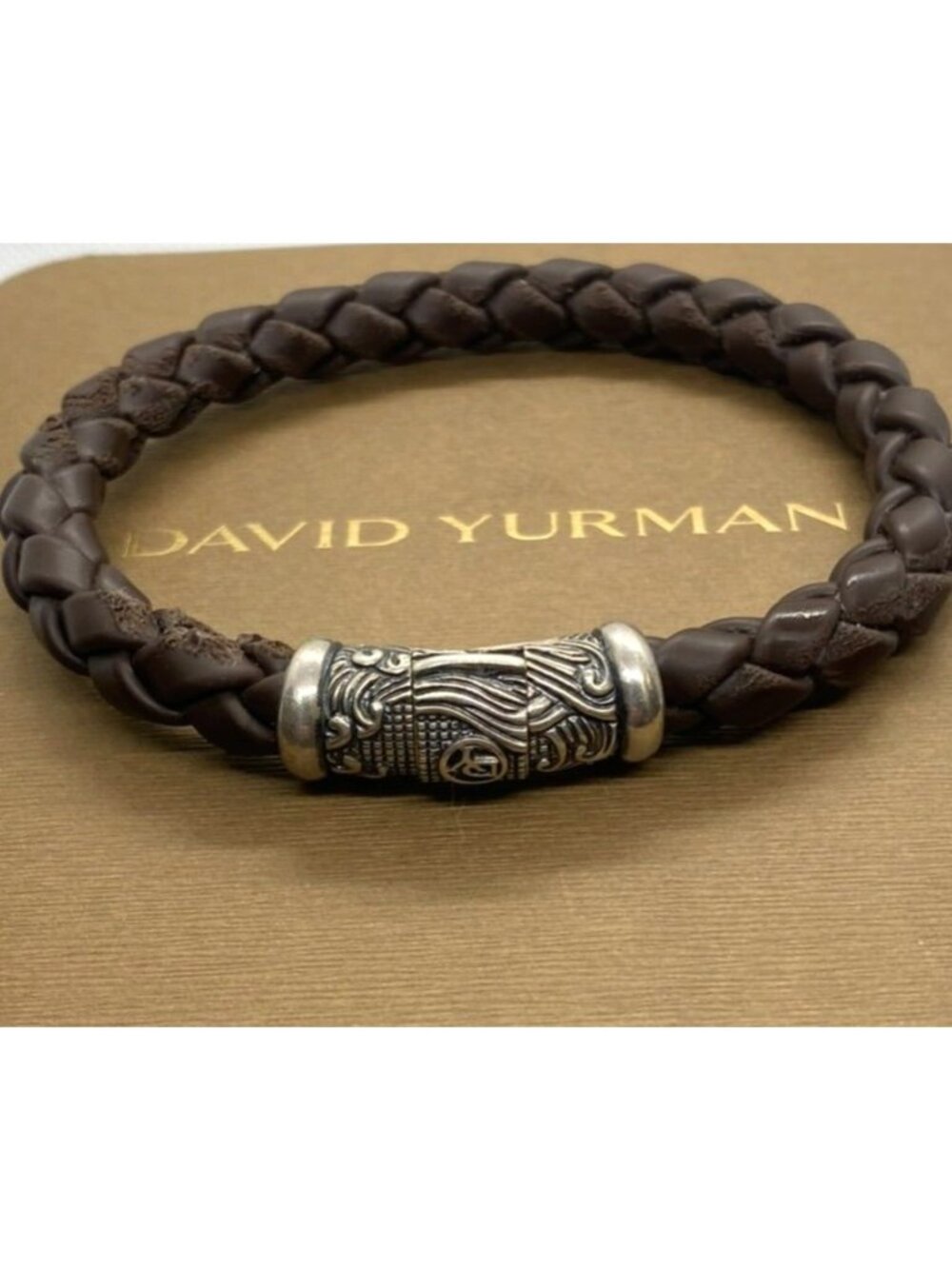 David Yurman Leather 925 Silver Waves Bracelet